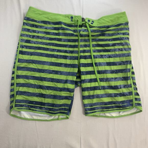 The North Face Board Shorts Striped Swim Trunks Green Blue Mens Size 40 - Picture 1 of 7